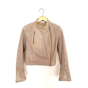 Elaine Kim Tan/Taupe Perforated Moto Jacket